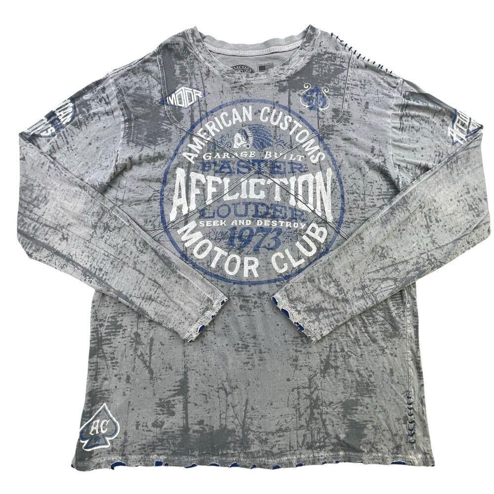 Affliction T-shirt Men’s 3XL American Customs Motor Club Long Sleeve Distressed
